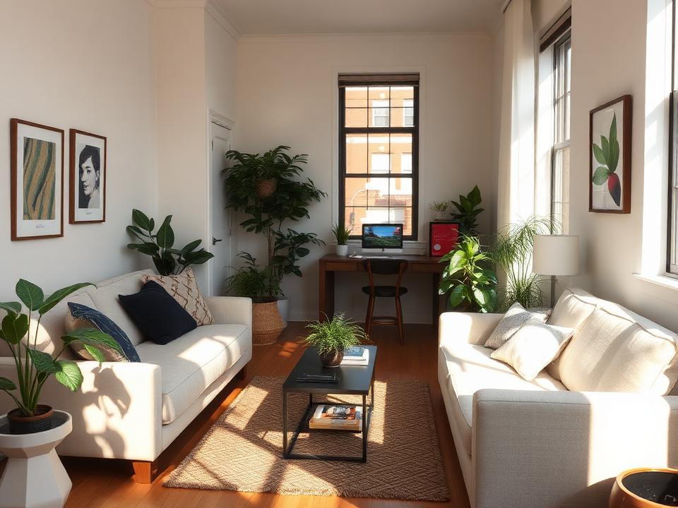 Student apartment living room with natural light
